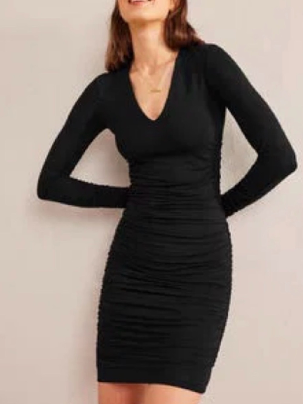 Boden Ruched Jersey V Neck Navy Blue Mini Dress US 2